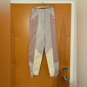 Vintage Colorblock High-Waist Panel Pants - Mauve, Dusty Rose & Cream